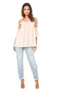 Pink Cold Shoulder Lace Detail Top