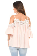 Pink Cold Shoulder Lace Detail Top