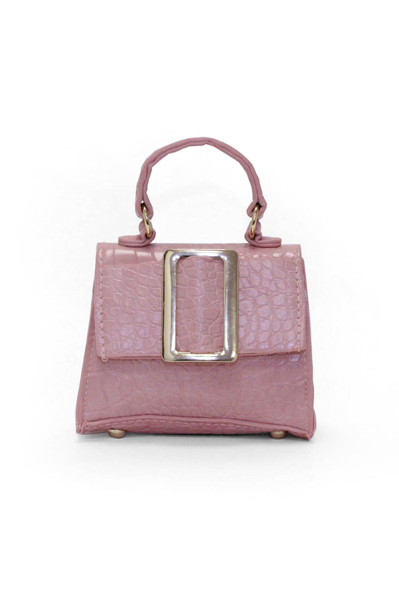 Pink Croc Mini Handbag With Gold Buckle
