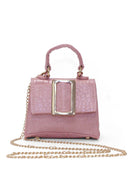 Pink Croc Mini Handbag With Gold Buckle