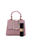 Pink Croc Mini Handbag With Gold Buckle