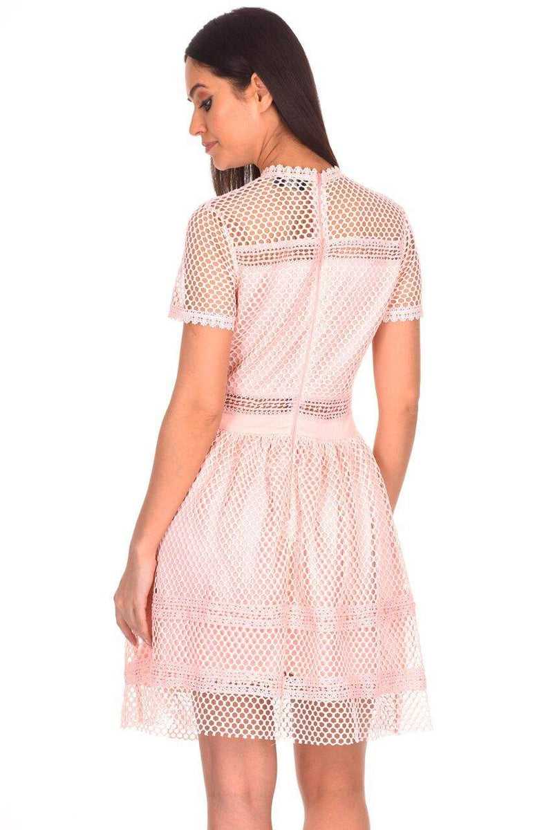 Pink Crochet High Neck Dress