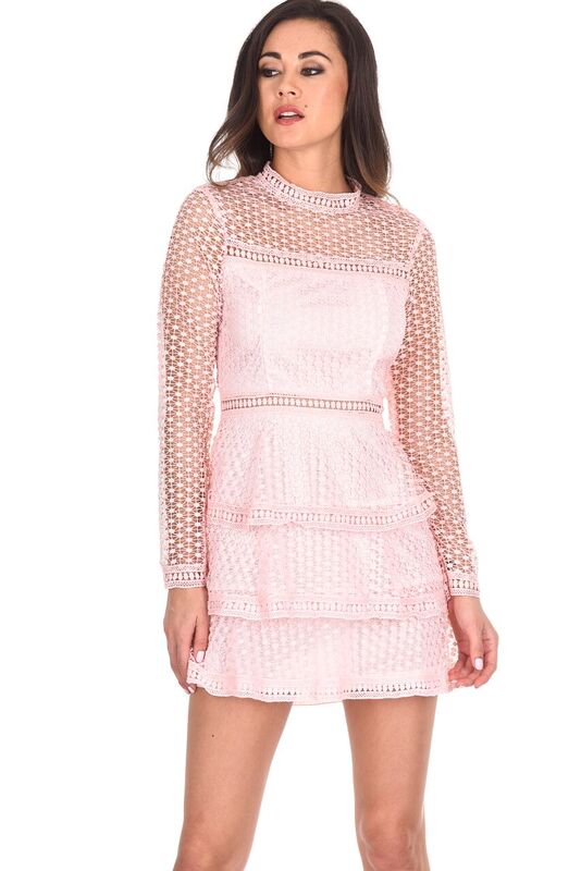 Pink Crochet Long Sleeved Dress – AX Paris - Main Image