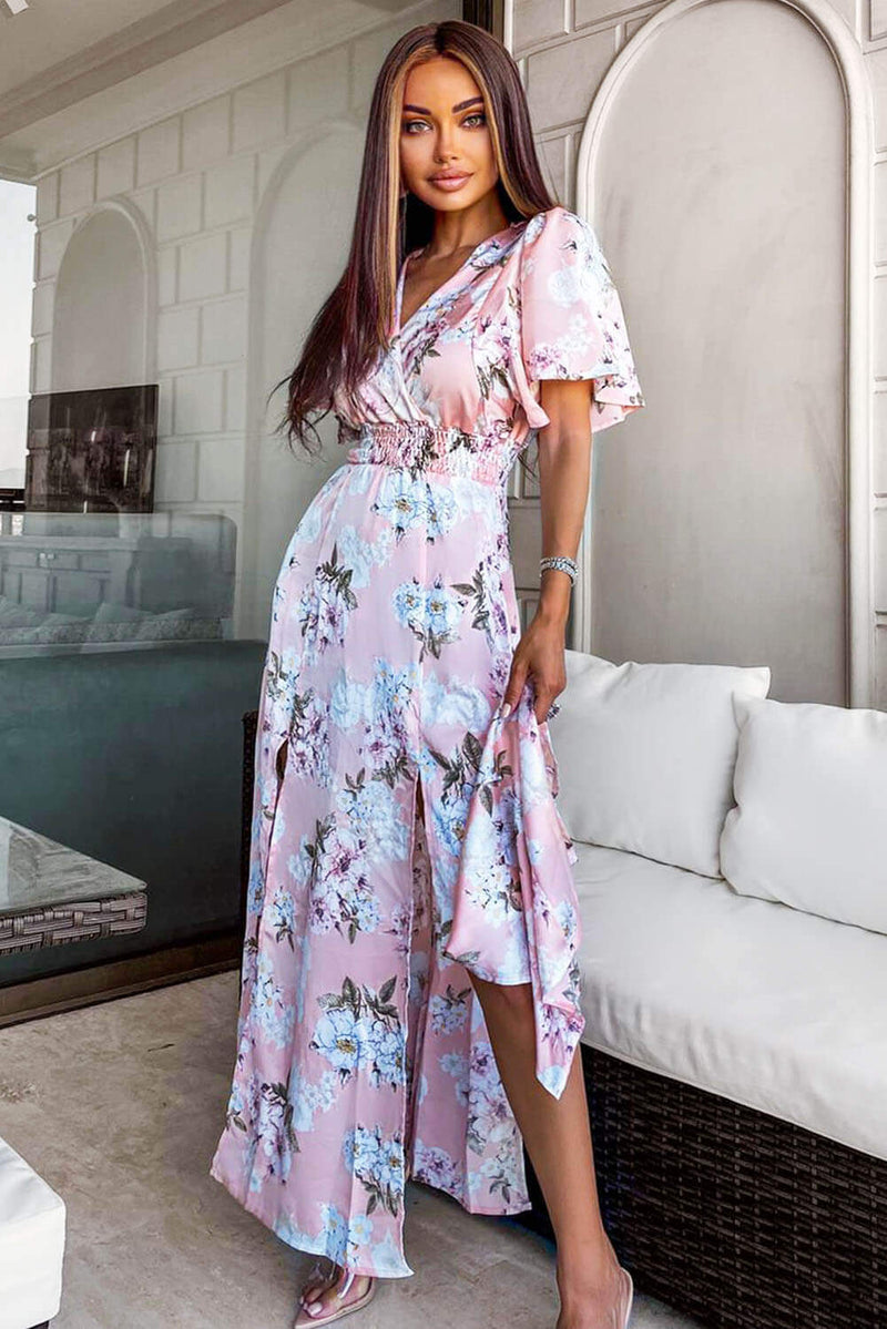 Pink Floral Side Split Maxi Dress – AX Paris