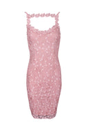 Pink Floral Midi Crochet Dress