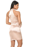 Pink Halter Neck Crossover Mini Dress