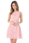 Pink Lace Detail Skater Dress