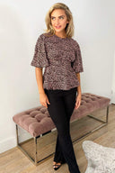 Pink Leopard Print Flared Blouse