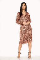 Pink Leopard Print V-Neck Wrap Dress