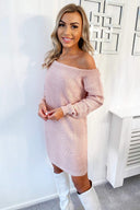 Pink Off The Shoulder Knitted Dress