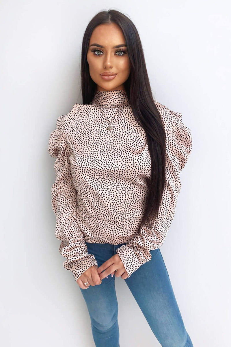 Pink Polka Dot Puff Sleeve Top