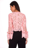 Pink Sheer Lace Long Sleeve Top