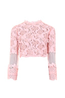 Pink Sheer Lace Long Sleeve Top