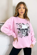 Pink Skull Print Sweatshirt