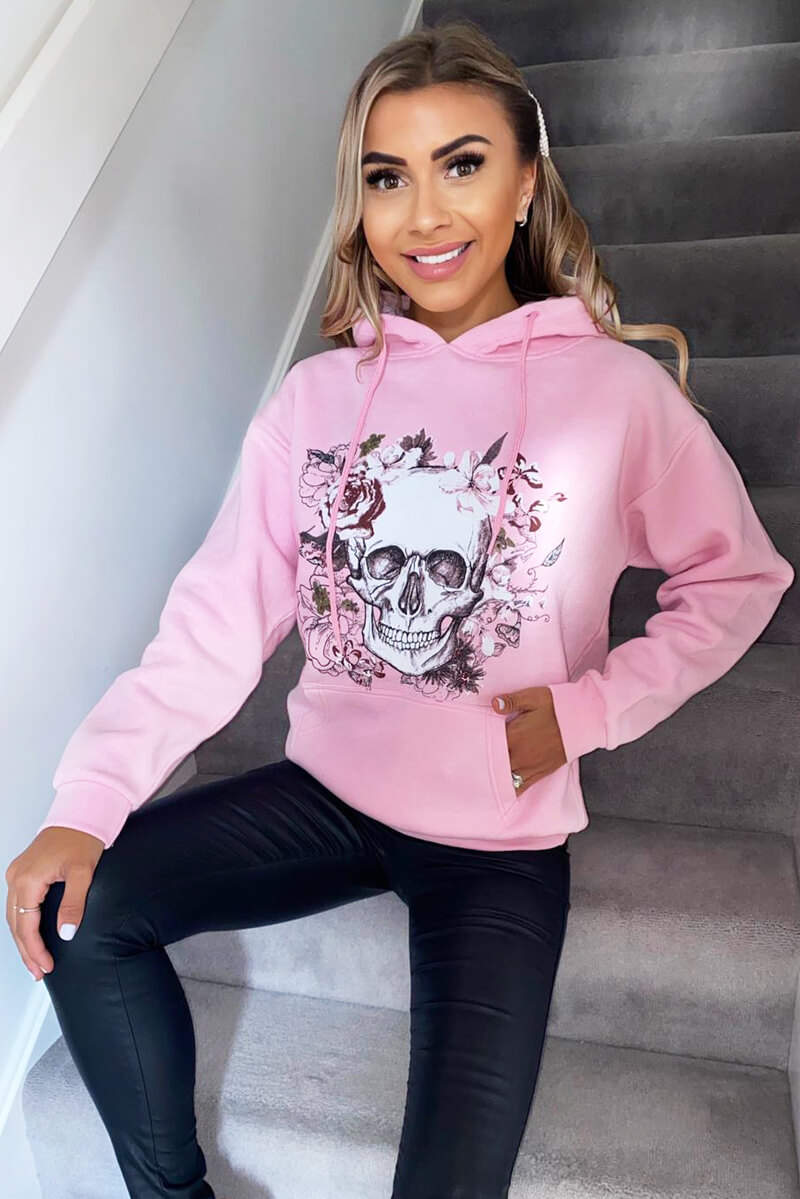 Pink Skull Printed Hoodie AX Paris