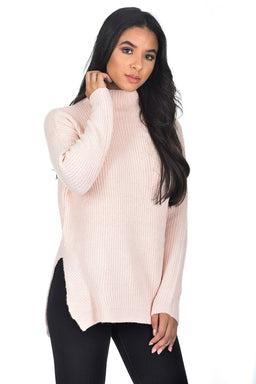 Pink High Neck Side Split Jumper