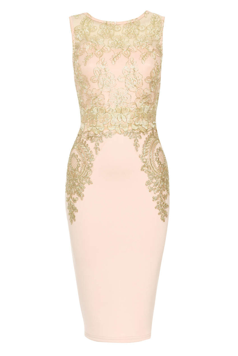 Pink and Gold Crochet Bodycon Dress