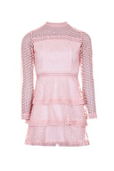 Pink Crochet Long Sleeved Dress