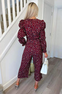 Plum Animal Print Elasticated Sleeve Jumpsuit