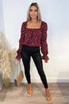 Plum Animal Printed Square Neck Top