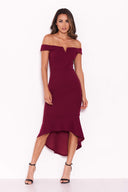 Plum Bardot Fishtail Midi Dress