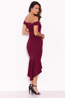 Plum Bardot Fishtail Midi Dress