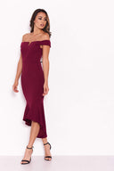 Plum Bardot Fishtail Midi Dress