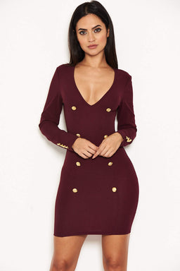 Plum Bodycon Button Front Dress