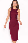Plum Bodycon Dress With Floral Embroidery