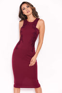 Plum Bodycon Dress With Floral Embroidery