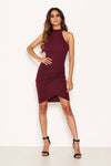 Plum Choker Neck Ruched Detail Bodycon Dress