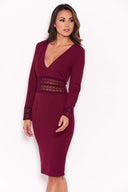 Plum Crochet Detail Bodycon Midi Dress