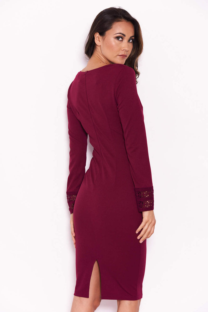 Plum Crochet Detail Bodycon Midi Dress