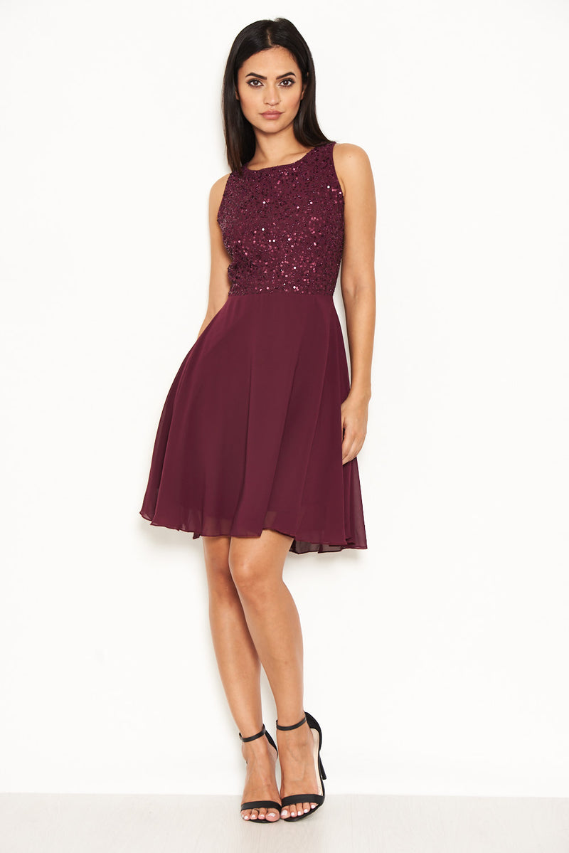 Plum Embellished Skater Dress