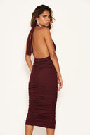 Plum Halter Neck Ruched Dress
