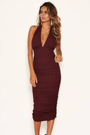 Plum Halter Neck Ruched Dress
