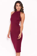 Plum High Neck Embellished Midi Dress