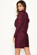 Plum High Neck Long Sleeve Ruched Dress