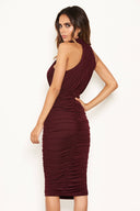 Plum High Neck Ruched Bodycon Midi Dress