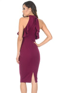 Plum High Neck Ruffled Midi Dress