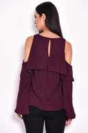 Plum Knitted Cold Shoulder Top