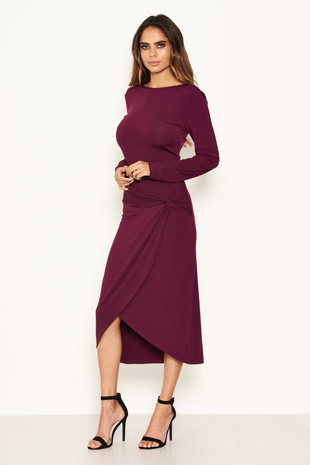 Plum Knot Front Bodycon Midi Dress