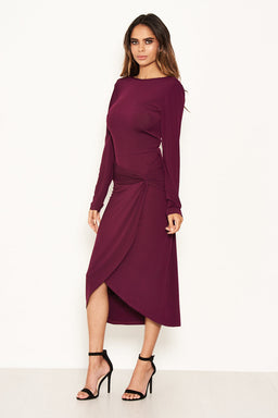 Plum Knot Front Bodycon Midi Dress