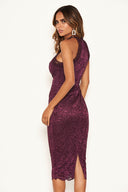 Plum Lace Bodycon Dress With Crochet Detailing