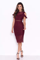 Plum Lace Cold Shoulder Midi Dress