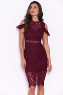 Plum Lace Cold Shoulder Midi Dress