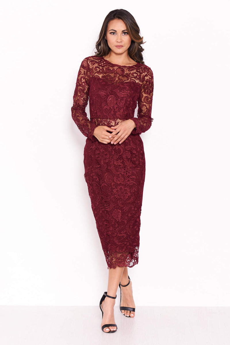 Plum Lace Front Midi Dress