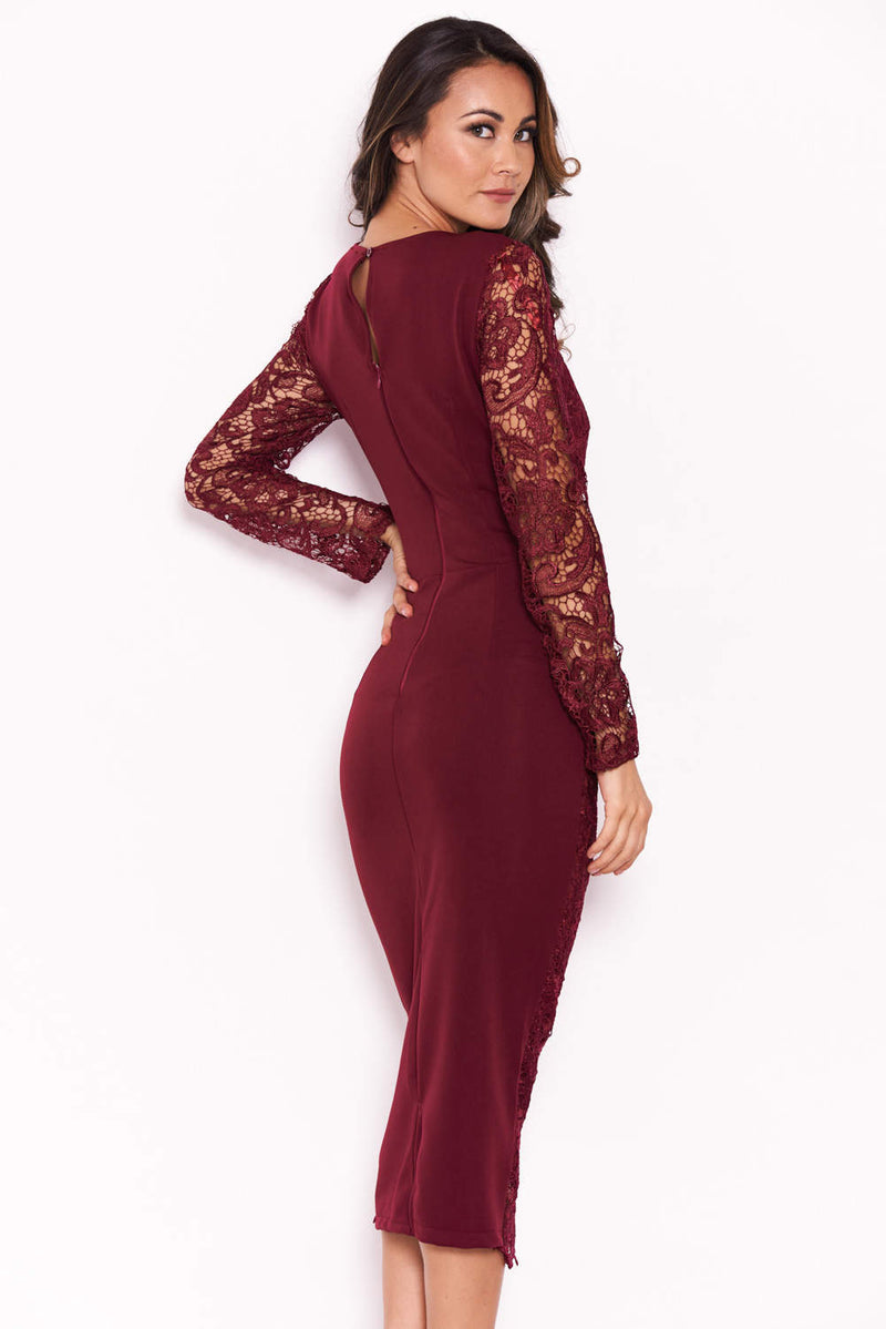 Plum Lace Front Midi Dress