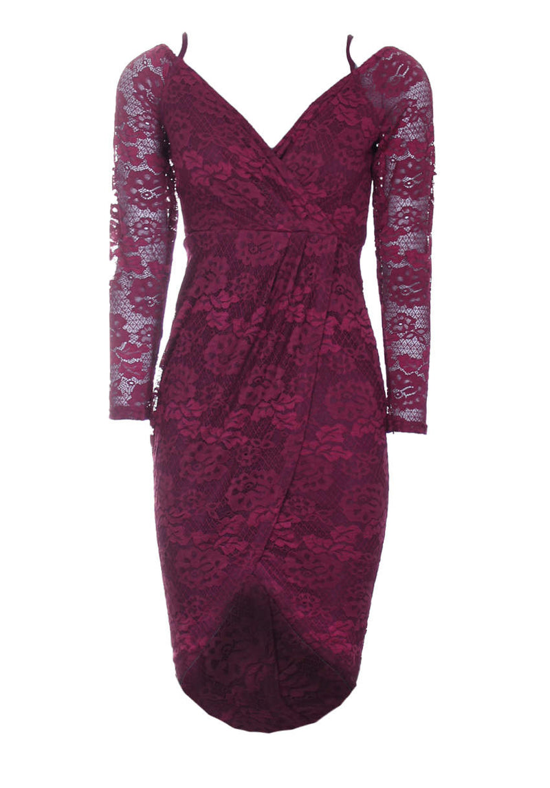 Plum Lace Long Sleeved Midi Dress