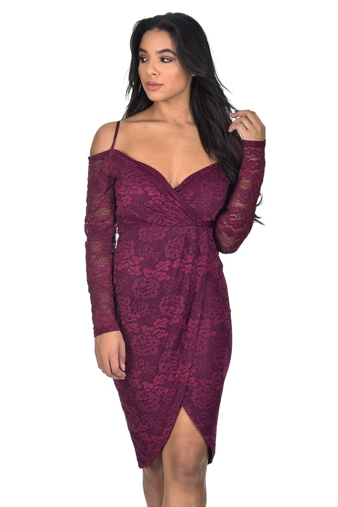 Plum Lace Long Sleeved Midi Dress AX Paris Plum Lace Long Sleeved Midi Dress AX Paris